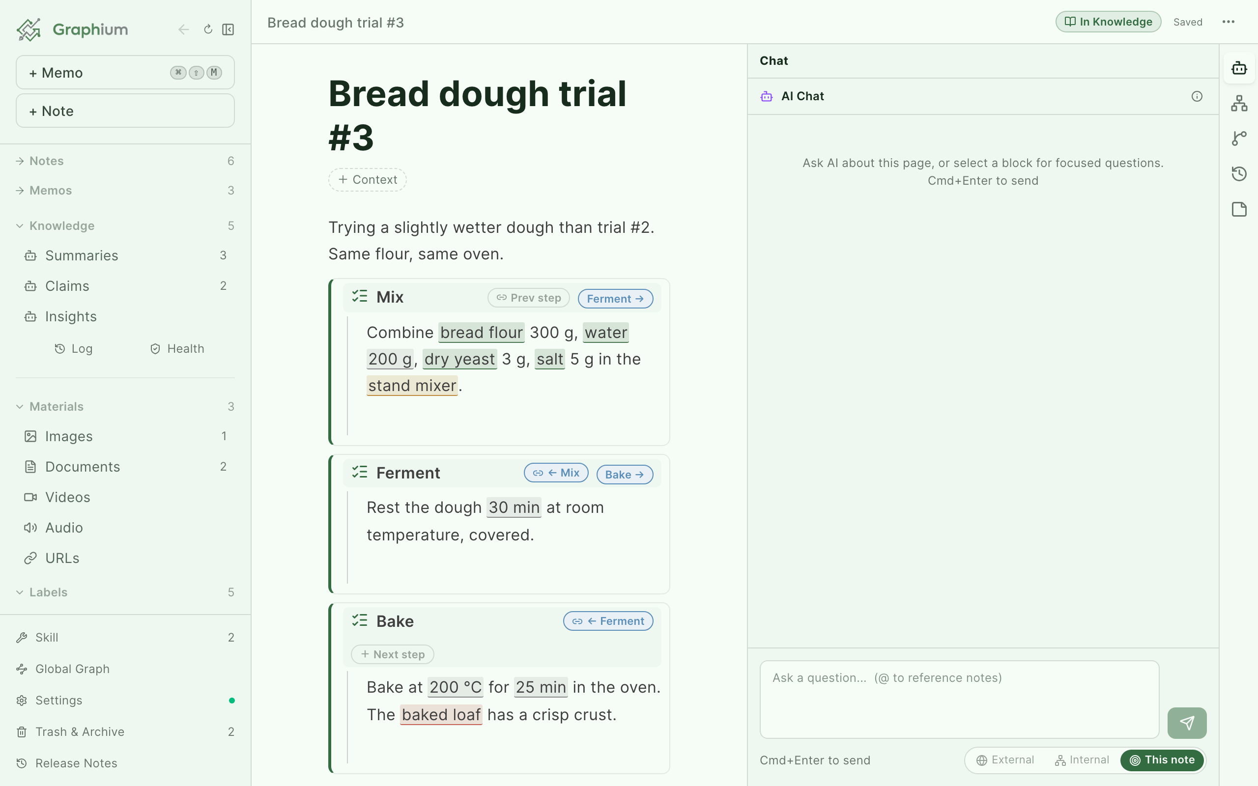 AI chat panel next to a note