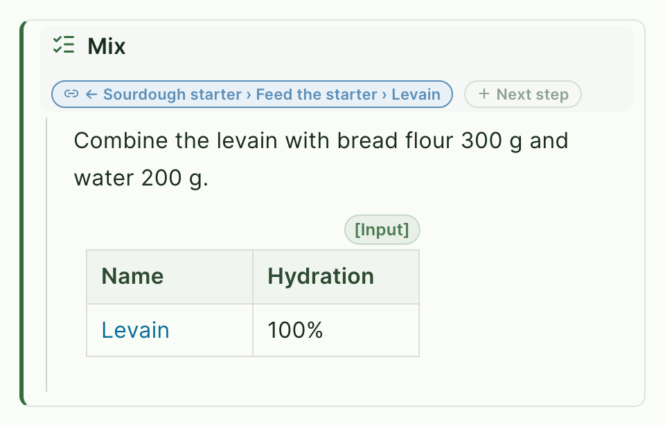 The received input: a row whose name links back to the source, with its attributes copied