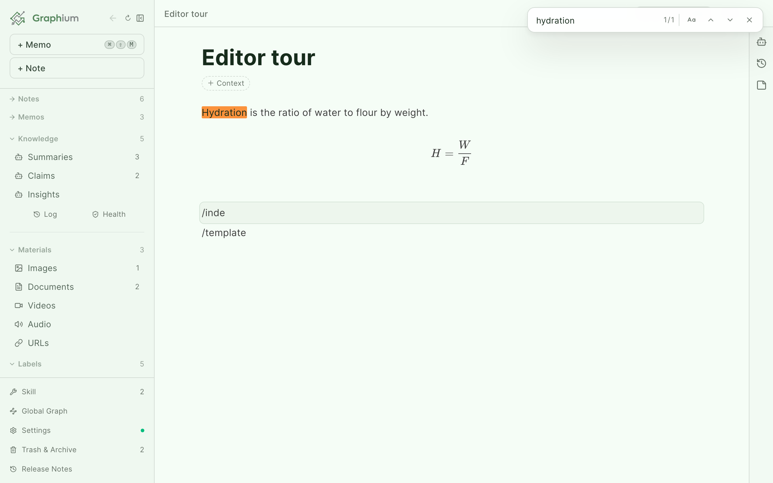 The find-in-note bar with a highlighted match
