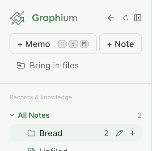 A folder row in the sidebar, hovered to reveal the rename pencil