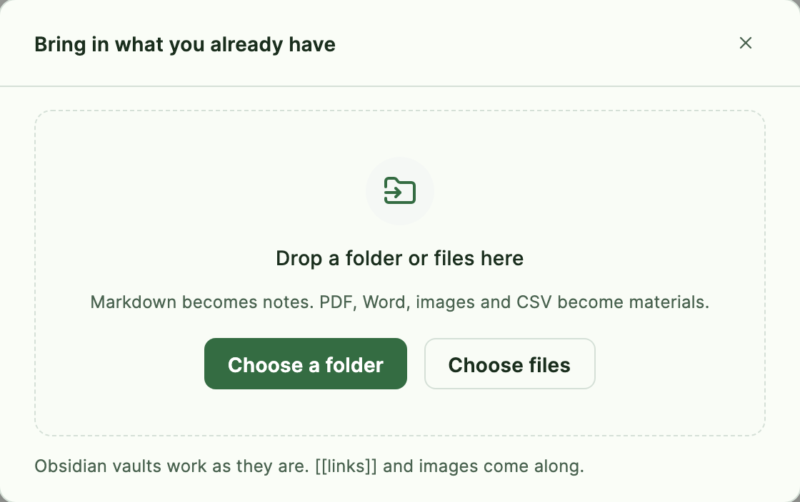 The intake receptacle, with buttons to choose a folder or files