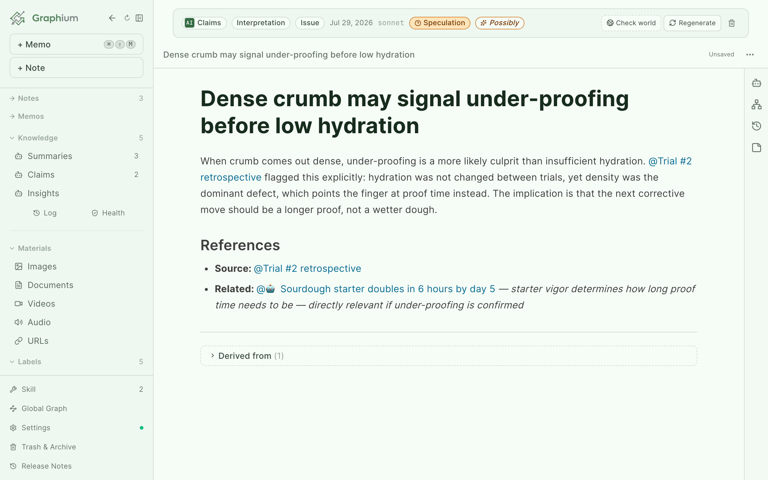 A knowledge page with the banner showing Derived from and Regenerate