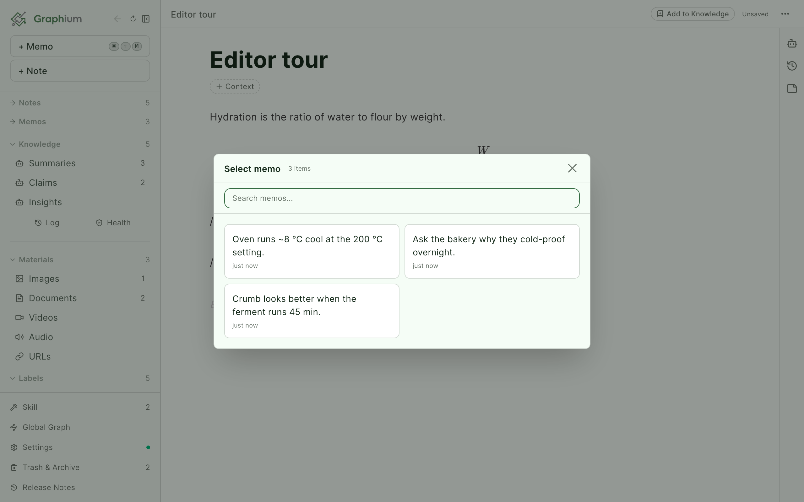 The Select memo picker