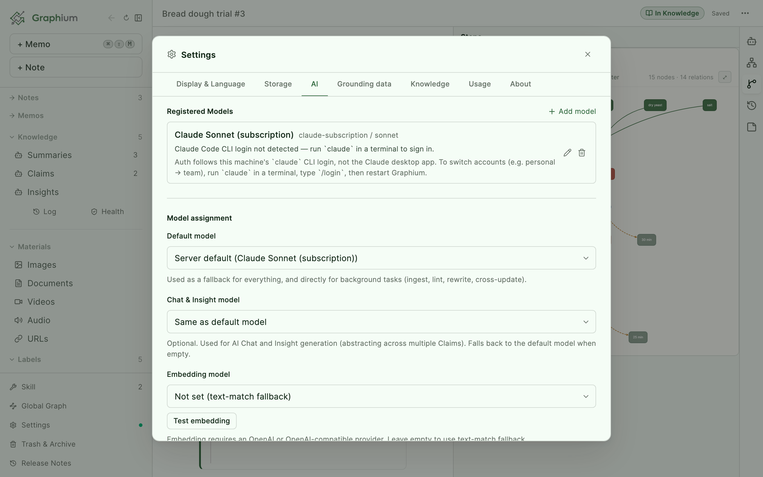 AI tab with registered models and model assignment